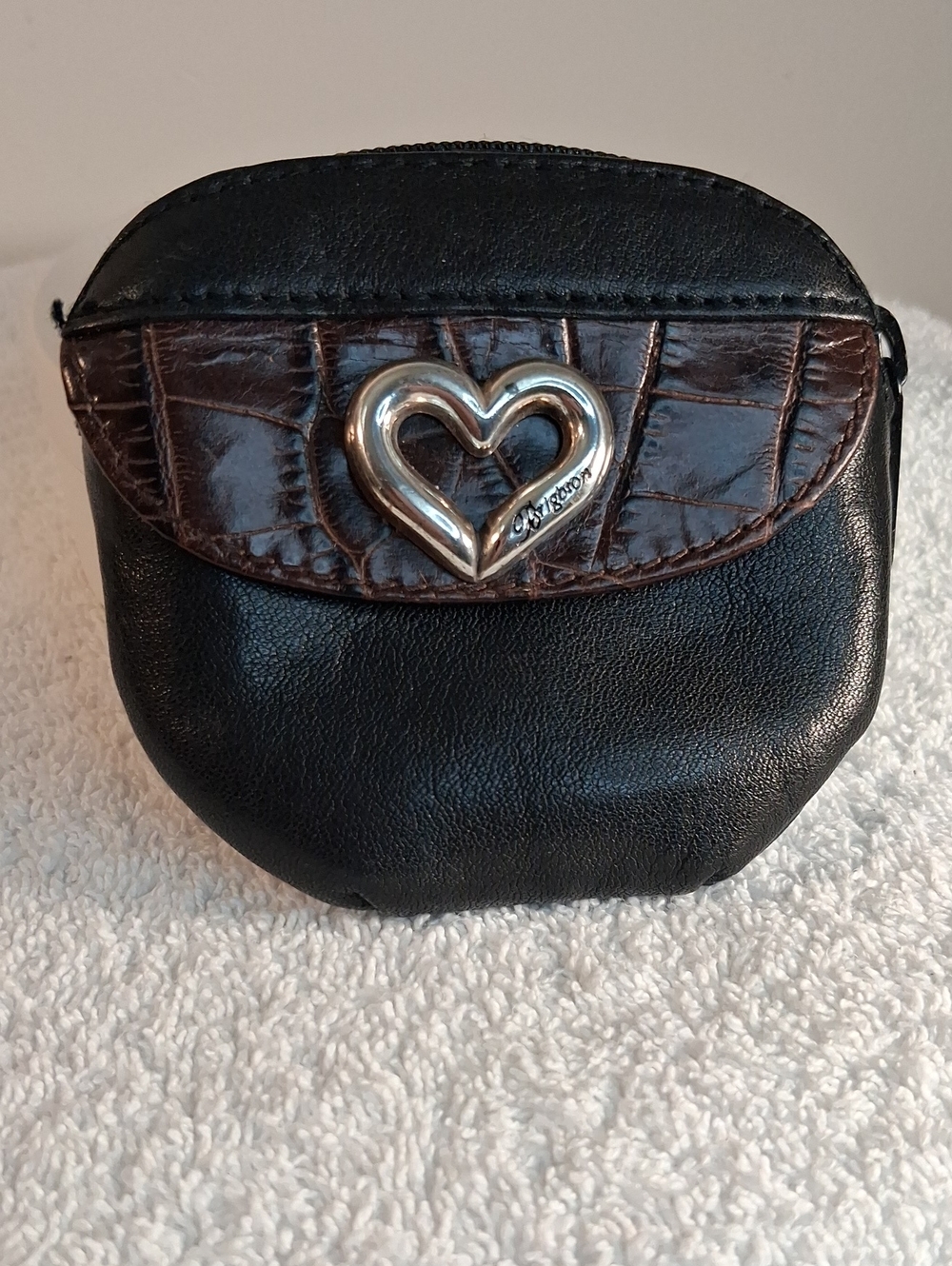 Brighton Vintage Black and Brown Heart Accent Coin Pouch
